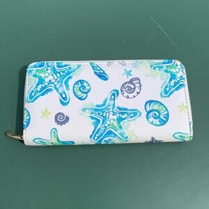 White blue green and gold starfish zip up wallet